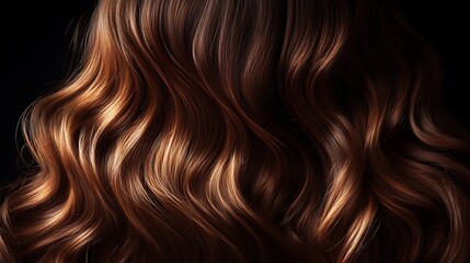 Fototapeta premium Hair model with voluminous, bouncy curls, illuminated by soft studio lighting, capturing the glossy, shiny texture of each curl, dark backdrop to enhance the vibrance and depth,