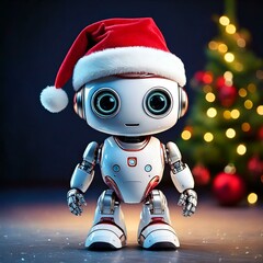 Robot Santa Claus with a Christmas tree in the background