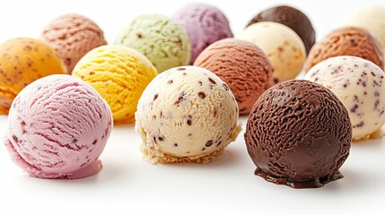 Assortment of Colorful Ice Cream Scoops on White Background