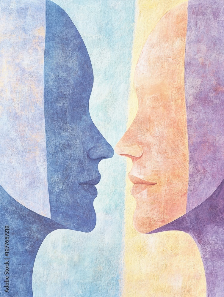 Leinwandbilder two abstract silhouettes in soft pastel shades symbolize the vital themes of understanding and conne