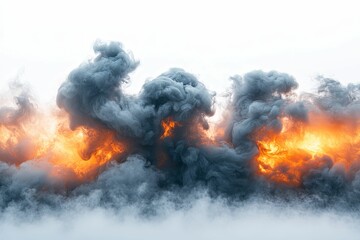 Gray and Orange Smoke Billowing in White Background