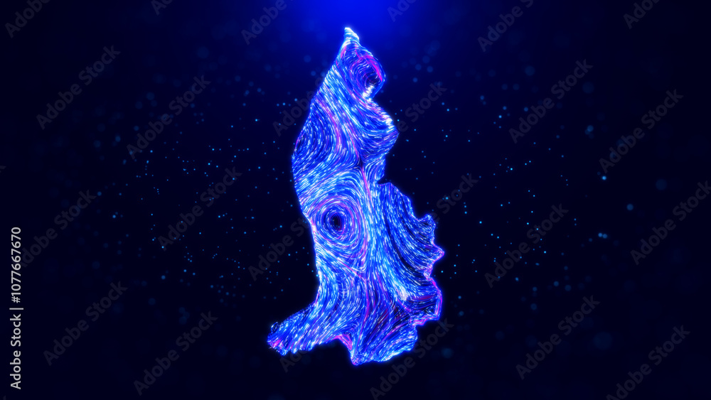 Poster abstract liechtenstein map design, featuring glowing blue hairlines, dynamic flowing patterns, and s