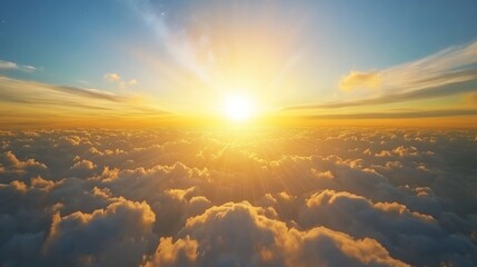 Fototapeta premium Sunrise above the clouds, breathtaking sky view