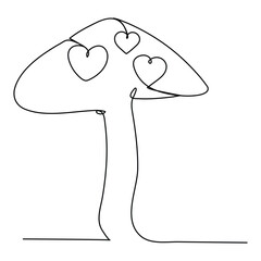 Mushroom in one continuous line drawing. Nature food in simple linear style. Edible autumn harvest in editable stroke. Doodle oneline vector illustration