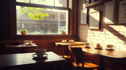 A Cafe Table Setting with Sunlight Streaming Through a Window