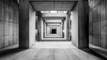 Abstract architecture background. empty rough concrete interior. Monochrome. Illustration