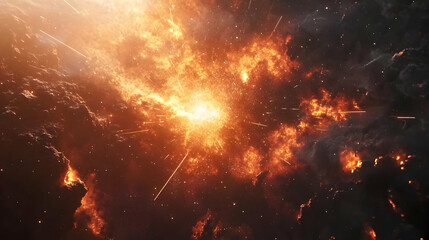 Obraz premium Cosmic Explosion Illustration - A Fiery Blast in Space