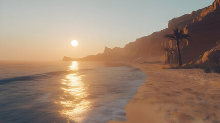Sunset Beach Scene - 3D Illustration