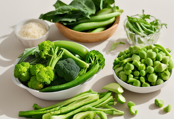 Obraz premium Green Vegetables on Minimal Background