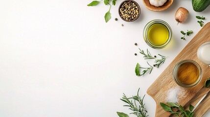 Fresh Ingredients and Vegetables Arranged on a White Background for Cooking and Culinary Inspiration in a Bright and Vibrant Composition