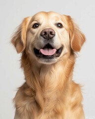 Golden Retriever Dog Portrait with Friendly Expression and Shiny Golden Fur, Ideal for Pet Lovers and Dog Enthusiasts

