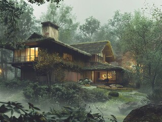 Modern House in the Foggy Forest: A Dream Home Surrounded by Nature