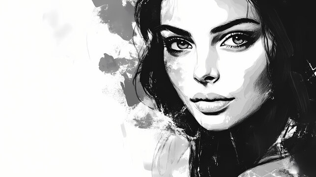 Beautiful young woman exudes confidence in monochrome headshot portrait generated by ai. Monochrome. Illustration