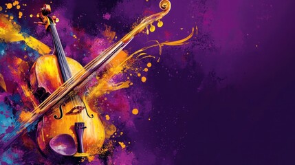 Fototapeta premium Violin with Abstract Background Splashes