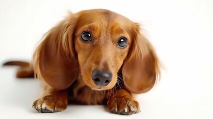 Adorable Long-Haired Dachshund Dog Isolated on White Background, Perfect for Pet Lovers and Happy Moments