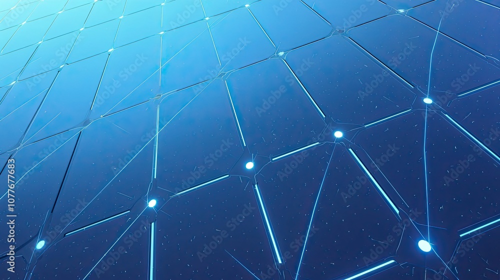 Poster abstract blue pattern with glowing lines and grid