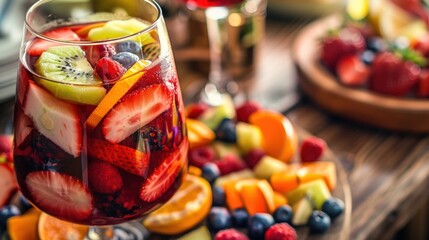 A colorful fruit platter being passed around providing a perfect pairing for the vibrant virgin sangria.