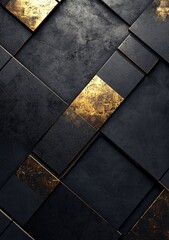 Abstract background with crossed black and gold stripes on a dark gray concrete texture.
