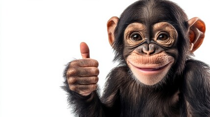 Chimpanzee with thumbs up gesture, studio shot