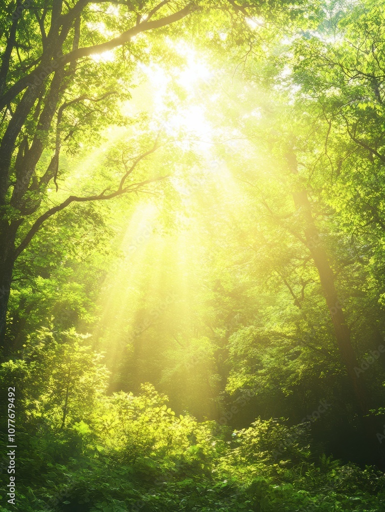 Leinwandbilder sunlight streams through the dense foliage of a tropical forest, illuminating the lush greenery and 