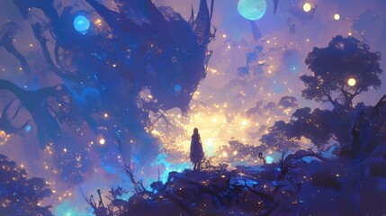 Obraz premium Through the haze of the mystical dust one can catch glimpses of fantastical creatures and other mystical phenomena.