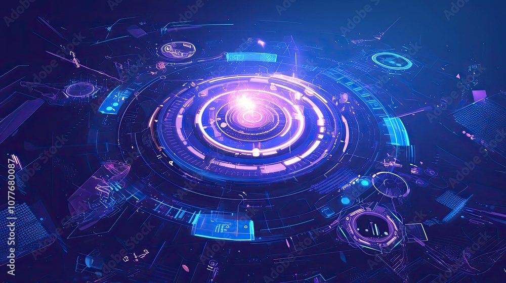 Poster abstract digital interface with glowing circular element