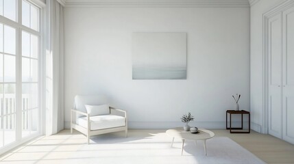 Cozy and Bright Modern Interior with Minimalist Furniture and Large Windows
