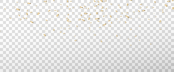 Confetti vector png. Golden confetti falls from the sky. Holiday, birthday. Sparkling confetti on a transparent background. Festive design element.