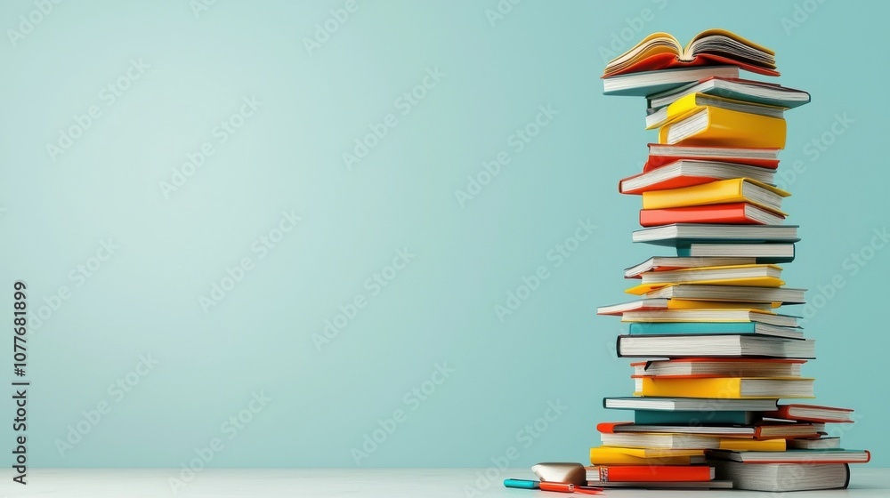 Poster Create an inspiring student workspace with digital notes and books for optimal learning efficiency
