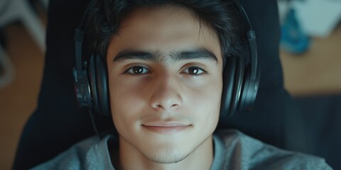 Relaxed Teenager Wearing Headphones