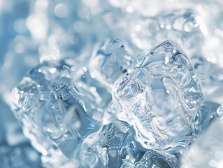 Close-up of Ice Cubes: Crystal Structure and Frozen Water