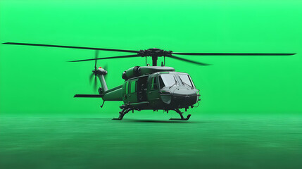 Fototapeta premium Black Military Helicopter on Green Screen Background 3D Illustration