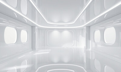 Obraz premium modern white architectural room with sleek lines and bright lighting, creating spacious and minimalist atmosphere. Ideal for various design projects