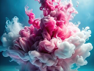 Obraz premium A whimsical abstract watercolor painting, featuring a swirling pink and white ink cloud, evokes a sense of ethereal beauty.