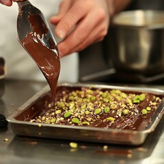 master class on making chocolate with pistachio filling ,generative ai