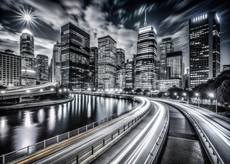 Black and White Cityscape Long Exposure Art