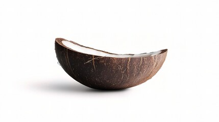 Fresh Coconut Half Isolated on a White Background for Food and Drink Themes, Tropical Recipes, Natural Ingredients, and Culinary Inspiration