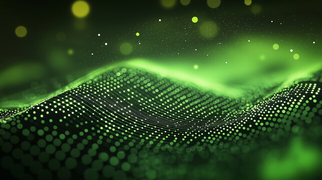 Green particles wave is flowing in cyberspace abstract background