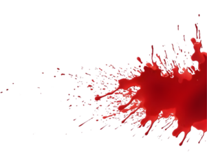 Blood drops, red blood splash on ground on transparent background