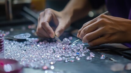 Jeweler Sorting Diamonds with Precision