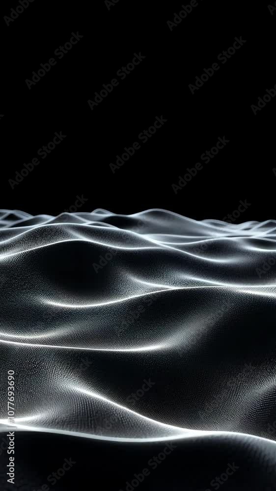 Poster a black and white abstract image of a wavy, undulating surface, creating a sense of depth and moveme