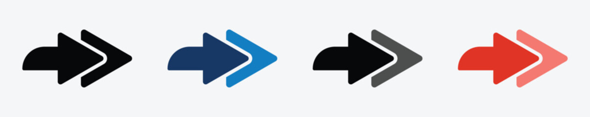 Double arrow vector icons set. Colored solid vector arrow icon concept designs