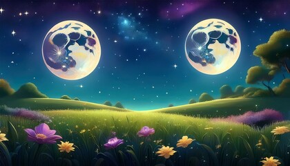 Fototapeta premium landscape with moon and stars