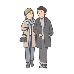 冬服で腕を組む若いカップルのイラスト