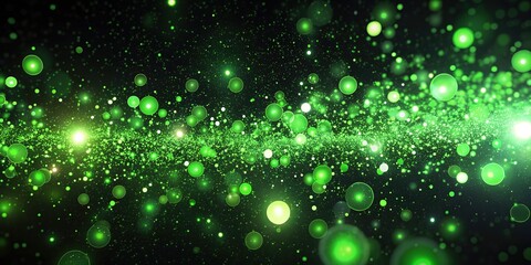 Dive into an enchanting display of green particles with luminous dots shimmering against a black backdrop, ideal for elevating the aesthetics of your creative backgrounds.