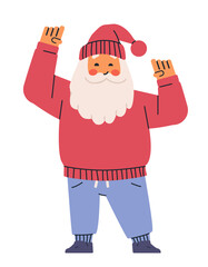 Santa Claus character in casual attire festive theme cheerful pose red sweater blue pants white background holiday design