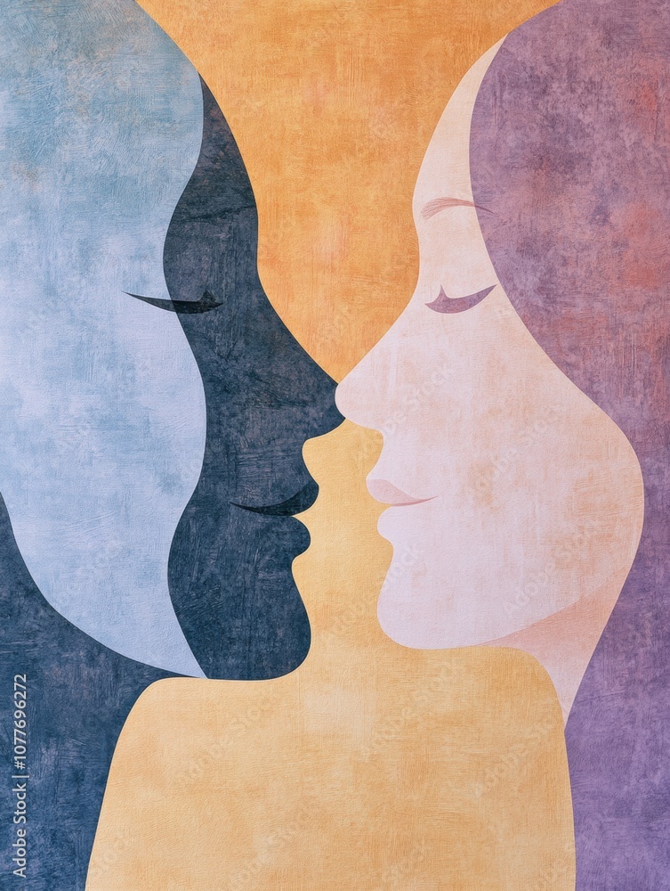 Poster the artwork features two abstract faces in pastel colors, symbolizing the themes of empathy and comm