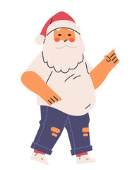 Santa Claus casual style modern design wearing a red hat white shirt blue jeans with rolled cuffs and sneakers white background