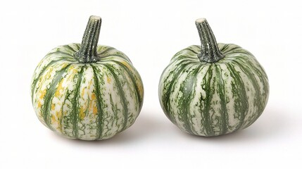 Two Mini Pumpkins Isolated on a White Background Perfect for Autumn Decor and Seasonal Displays, Ideal for Fall Festivities, Crafts, and Culinary Uses