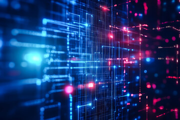 Naklejka premium This digital background is ideal for various applications such as tech processes, neural networks, artificial intelligence, data transfer, security, digital storage, multimedia presentations, scientif